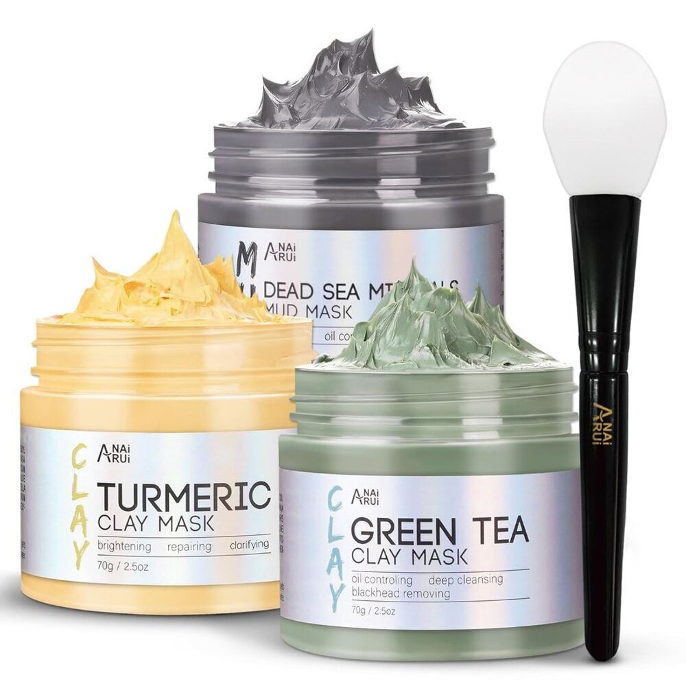 Turmeric Clay Mask - Green Tea Clay Mask - Dead Sea Minerals Mud Mask, Spa Facia
